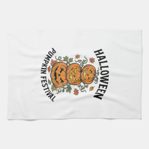 Halloween Pumpkin Festival Vintage Jack O Lantern Tea Towel