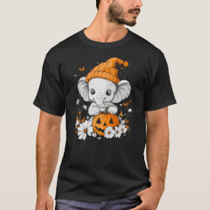 Halloween Pumpkin Flower Girls Boys Kids Elephant  T-Shirt