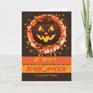 Halloween Pumpkin, for Friend, Grunge, Humourous Card
