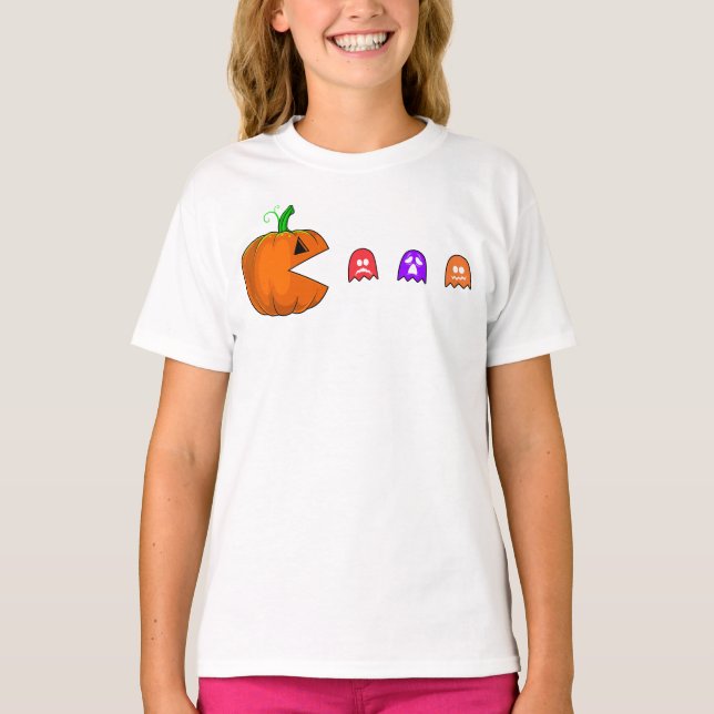 Halloween Pumpkin Funny Ghost Spooky Game Retro T-Shirt (Front)