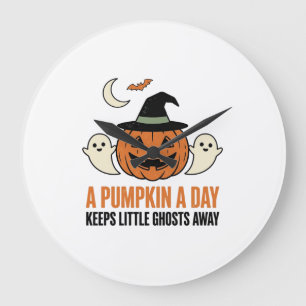 Halloween Pumpkin Funny Ghost Vintage Quote_1 Large Clock