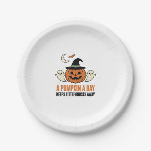 Halloween Pumpkin Funny Ghost Vintage Quote_1 Paper Plate