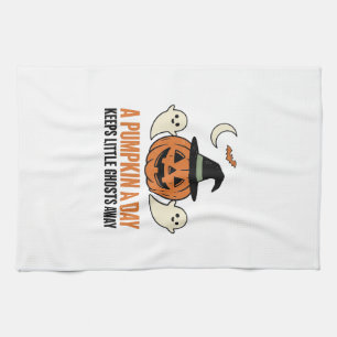 Halloween Pumpkin Funny Ghost Vintage Quote_1 Tea Towel