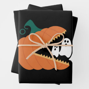Halloween Pumpkin Funny Ghosts Boys Kids  Wrapping Paper Sheet