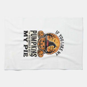 Halloween Pumpkin Funny Vintage Pie Quote_1 Tea Towel