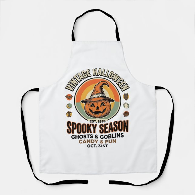 Halloween Pumpkin Funny Vintage Witch Hat_1 Apron (Front)