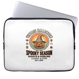 Halloween Pumpkin Funny Vintage Witch Hat_1 Laptop Sleeve