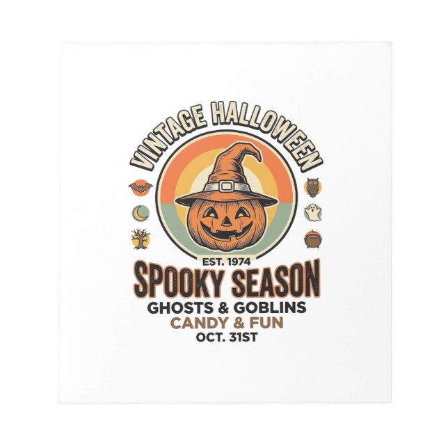 Halloween Pumpkin Funny Vintage Witch Hat_1 Notepad (Front)