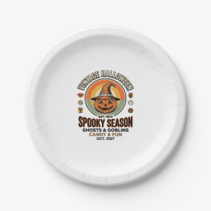 Halloween Pumpkin Funny Vintage Witch Hat_1 Paper Plate