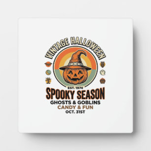 Halloween Pumpkin Funny Vintage Witch Hat_1 Plaque