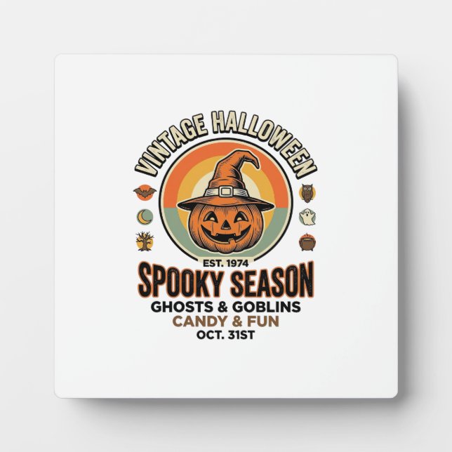 Halloween Pumpkin Funny Vintage Witch Hat_1 Plaque (Front)