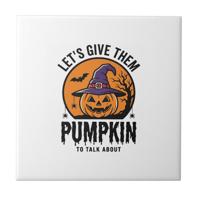 Halloween Pumpkin Funny Witch Hat Spooky Retro_1 Tile (Front)