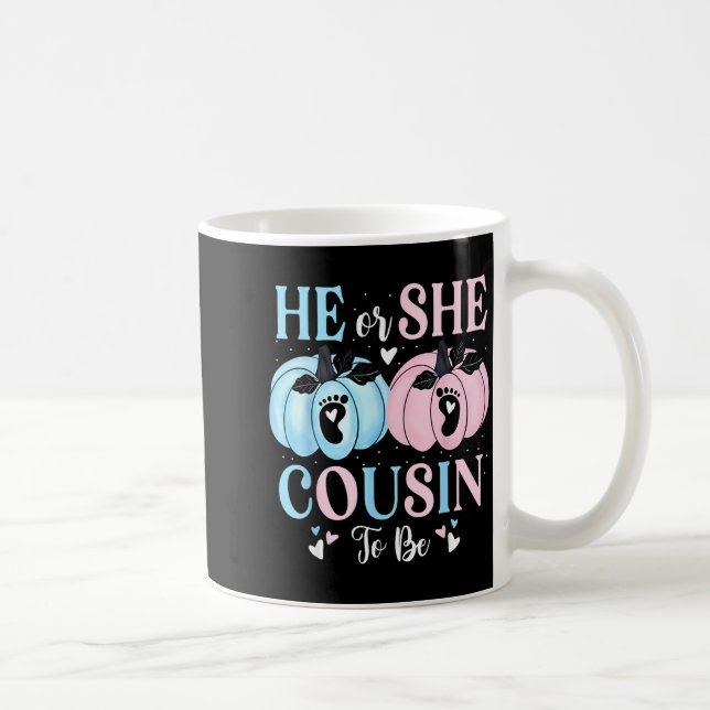 Halloween Pumpkin Gender Reveal He Or She Cousin T Coffee Mug (Right)