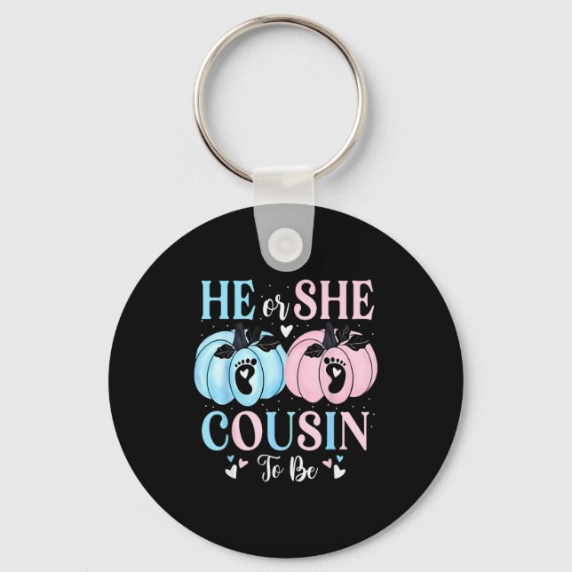 Halloween Pumpkin Gender Reveal He Or She Cousin T Key Ring (Front)