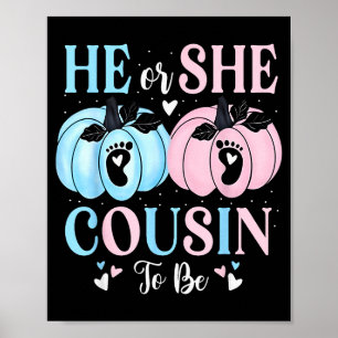 Halloween Pumpkin Gender Reveal He Or She Cousin T Poster