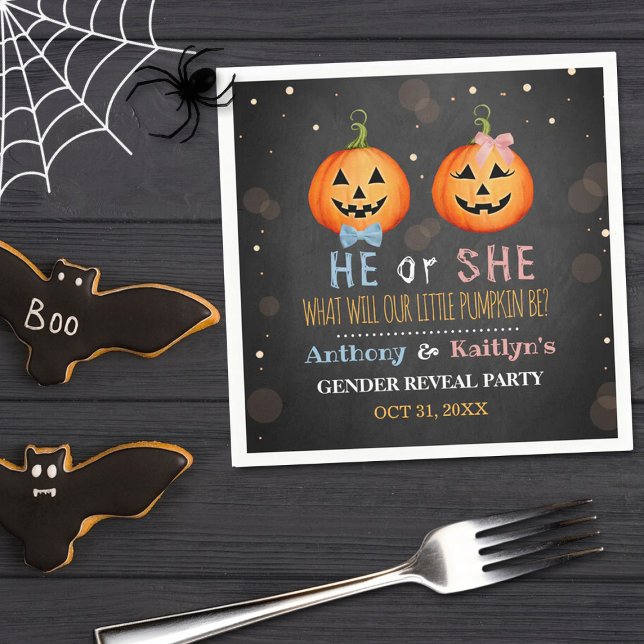 Halloween Pumpkin Gender Reveal Party Napkin (Creator Uploaded)