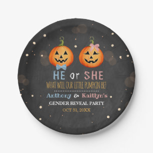 Halloween Pumpkin Gender Reveal Party Paper Plate
