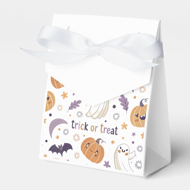 "Halloween Pumpkin Ghost and Bat Favour Box" Box (Front Side)