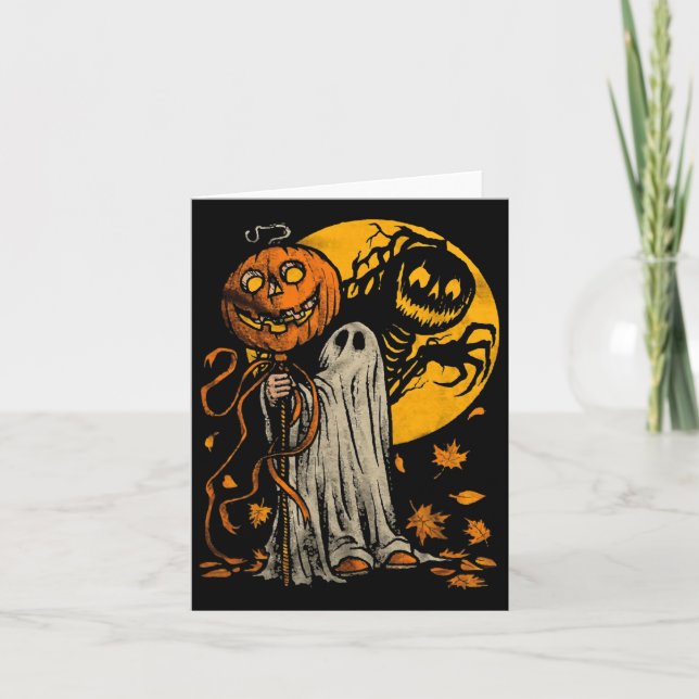 Halloween Pumpkin Ghost Autumn Leaves Graphic Art  Card (Front)
