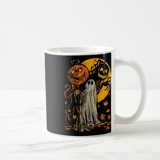Halloween Pumpkin Ghost Autumn Leaves Graphic Art  Coffee Mug (Right)