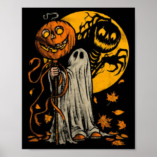 Halloween Pumpkin Ghost Autumn Leaves Graphic Art  Poster