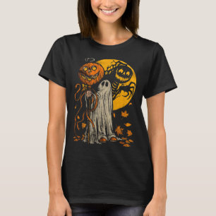 Halloween Pumpkin Ghost Autumn Leaves Graphic Art  T-Shirt