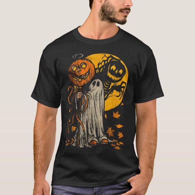 Halloween Pumpkin Ghost Autumn Leaves  T-Shirt (Front)