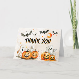 Halloween Pumpkin Ghost Birthday Party Thank You Card
