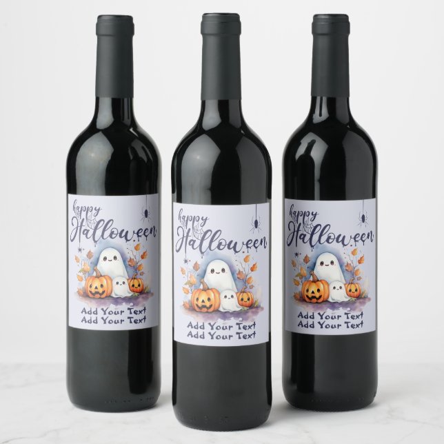Halloween Pumpkin Ghost Customisable Wine Label (Bottles)