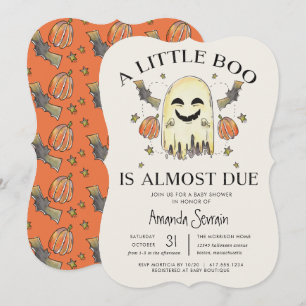 Halloween Pumpkin Ghost Little Boo Baby Shower Invitation