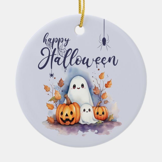 Halloween Pumpkin Ghost - Photo Ceramic Ornament (Front)