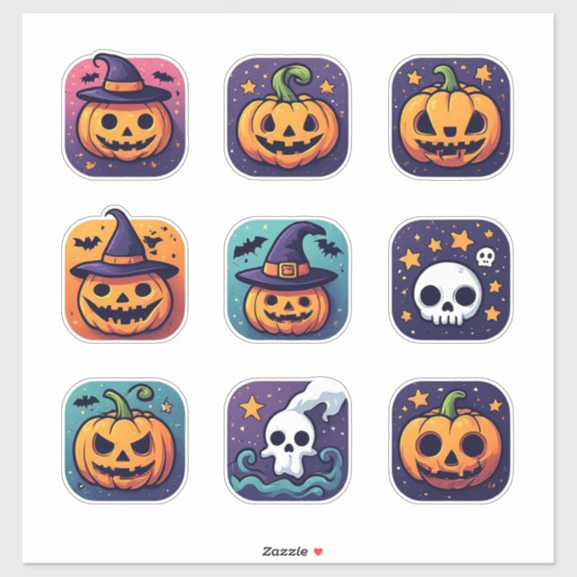 Halloween Pumpkin Ghost Witch Sticker Set 🎃 (Sheet)