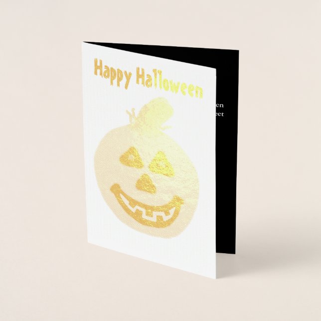 Halloween Pumpkin Gold Foil Greeting Card (Front)