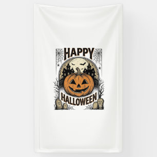 Halloween Pumpkin Graveyard Vintage Spooky Tee Art Banner