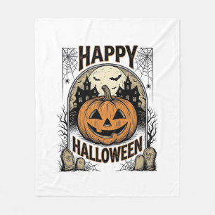Halloween Pumpkin Graveyard Vintage Spooky Tee Art Fleece Blanket
