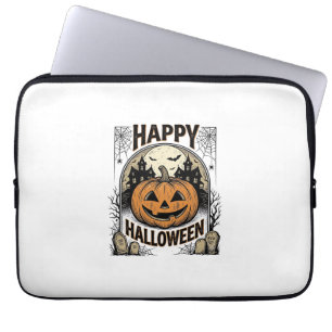 Halloween Pumpkin Graveyard Vintage Spooky Tee Art Laptop Sleeve