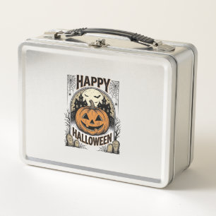 Halloween Pumpkin Graveyard Vintage Spooky Tee Art Metal Lunch Box