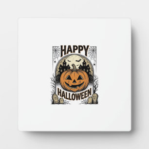 Halloween Pumpkin Graveyard Vintage Spooky Tee Art Plaque