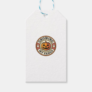 Halloween Pumpkin Growing My Fangs Vintage Badge_1 Gift Tags