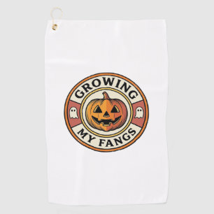 Halloween Pumpkin Growing My Fangs Vintage Badge_1 Golf Towel