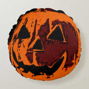Halloween Pumpkin - grunge style + your ideas Round Cushion