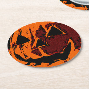 Halloween Pumpkin - grunge style + your ideas Round Paper Coaster