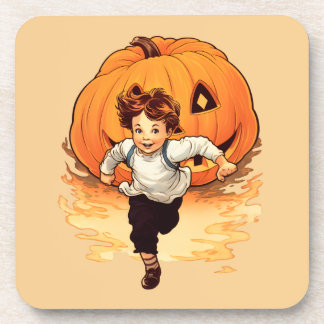 Halloween Pumpkin, Happy Young Boy Coaster