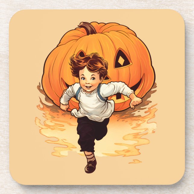 Halloween Pumpkin, Happy Young Boy Coaster (Front)