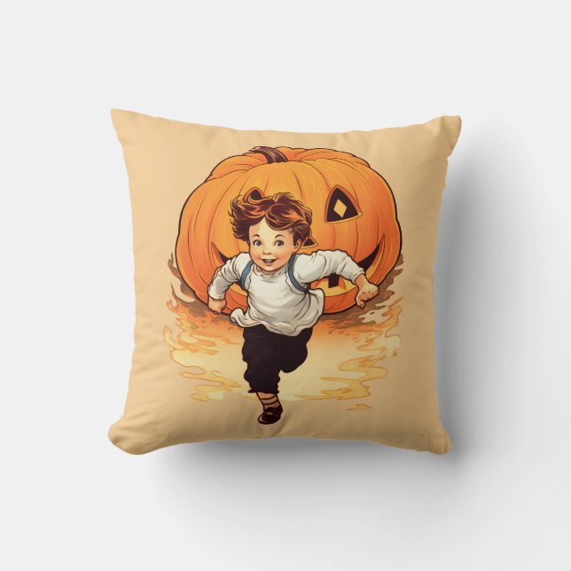 Halloween Pumpkin, Happy Young Boy Cushion (Front)