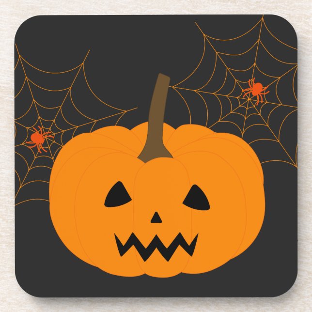 Halloween Pumpkin Hard Plastic Coaster (Front)
