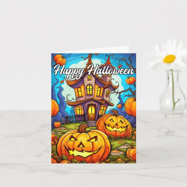 Halloween Pumpkin & Haunted House Card (Small Plant)
