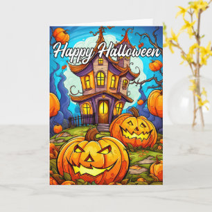 Halloween Pumpkin & Haunted House Card