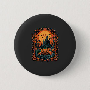 Halloween Pumpkin Haunted House Full Moon Bats 6 Cm Round Badge