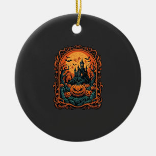 Halloween Pumpkin Haunted House Full Moon Bats Ceramic Tree Decoration